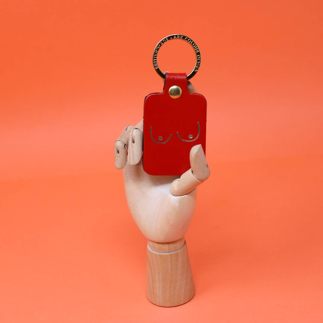 Boob Leather Key Fob: Coral