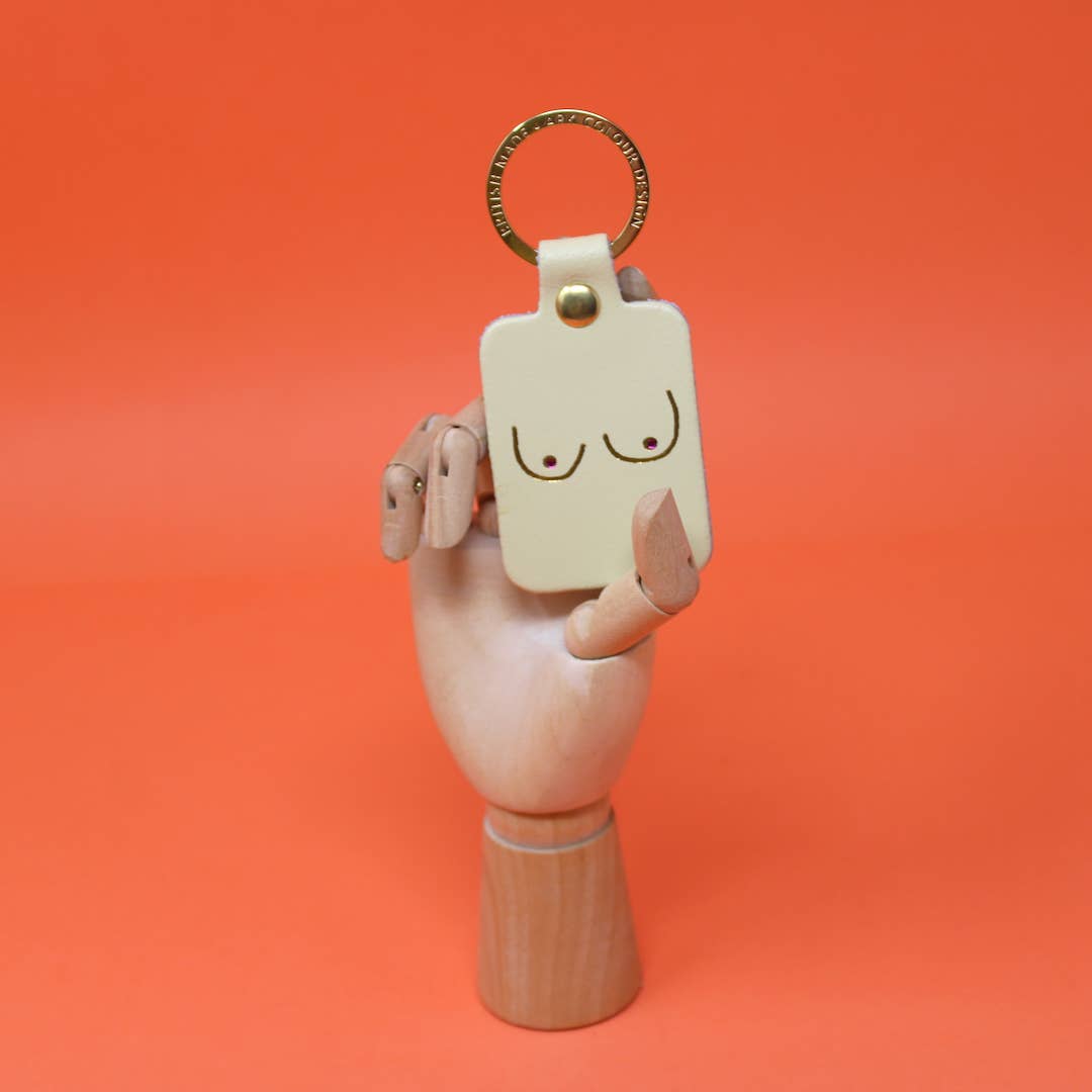 Boob Leather Key Fob: Coral