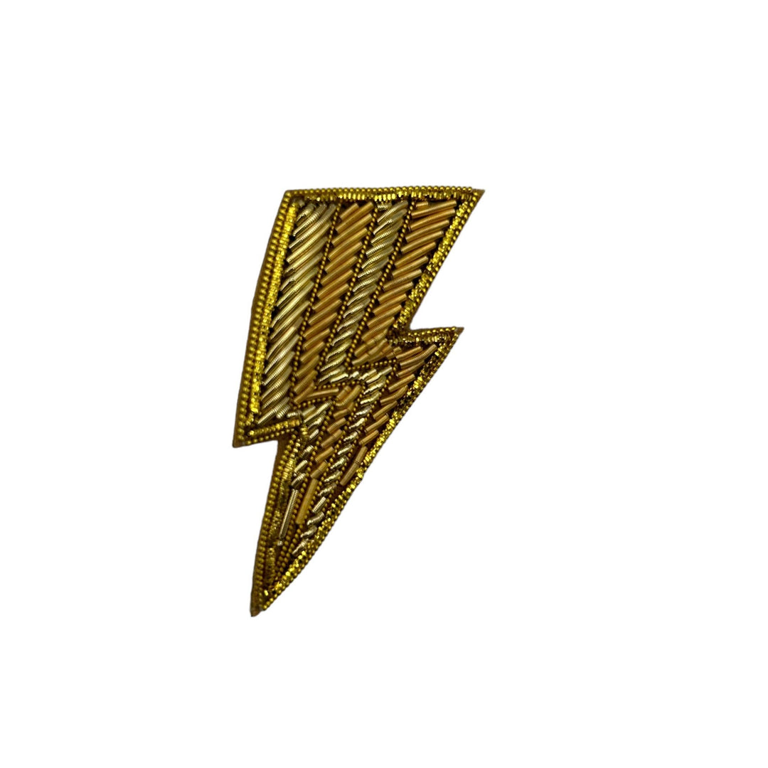 Chartreuse stripe makeup bag & Lightning Bolt Brooch