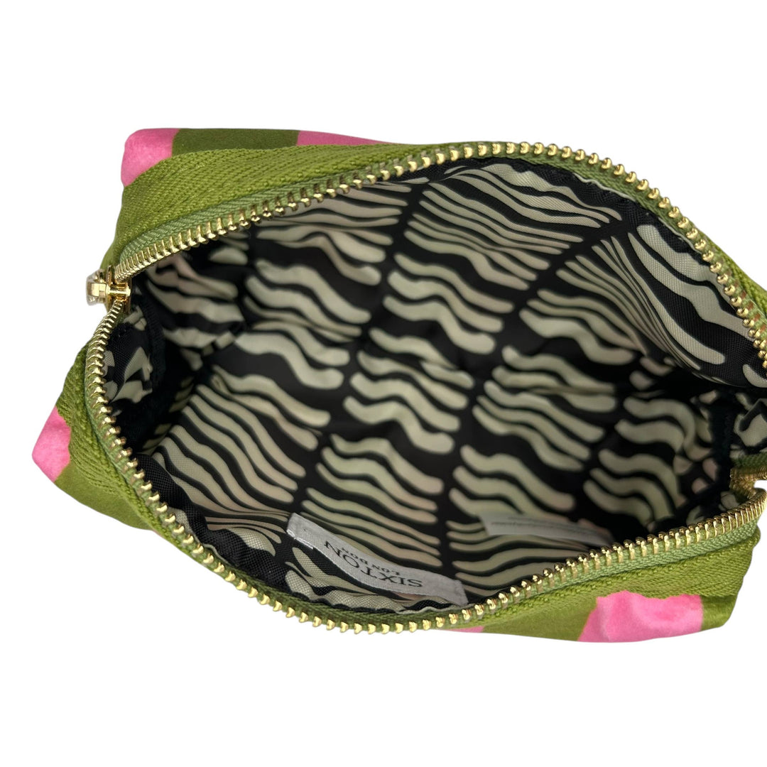 Chartreuse stripe makeup bag & Lightning Bolt Brooch