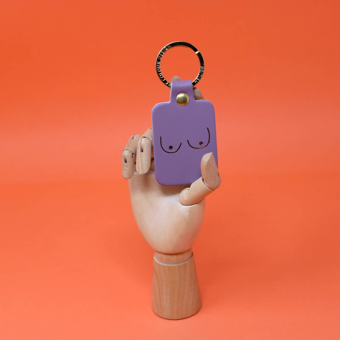 Boob Leather Key Fob: Coral