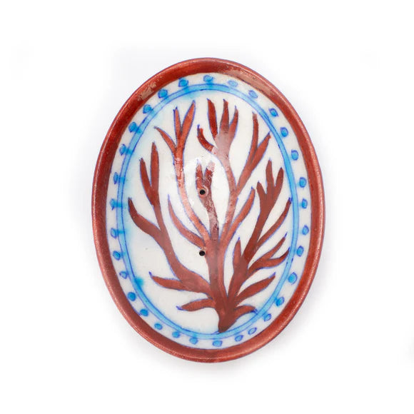 Jaipur Hand Painted Indian Soap Dish 'Coral'