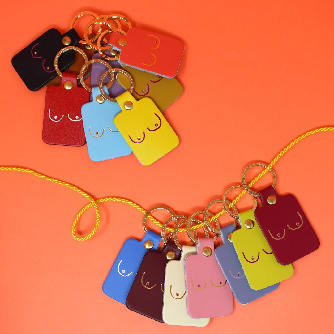 Boob Leather Key Fob: Coral