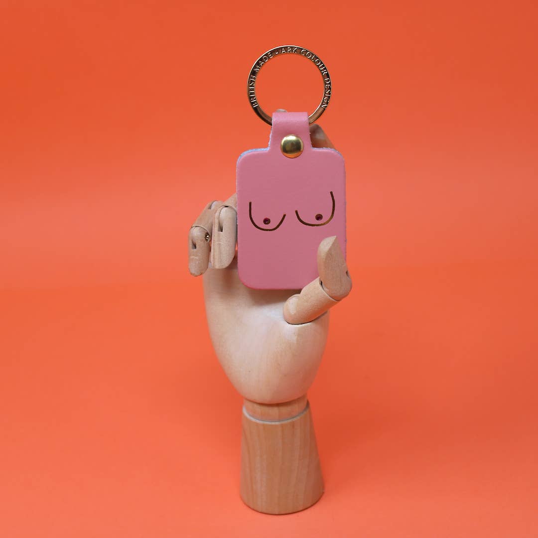 Boob Leather Key Fob: Coral