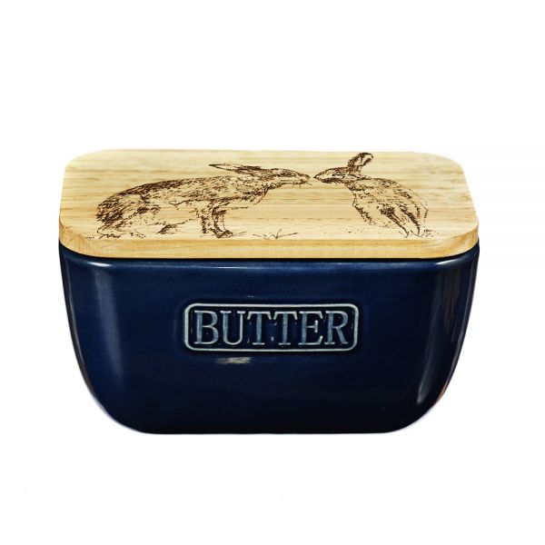 Kissing Hares Blue Butter Dish