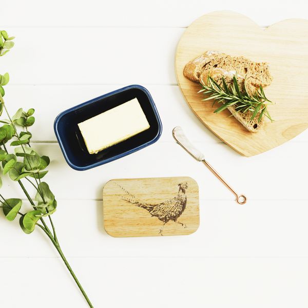 Pheasant Blue Butter Dish
