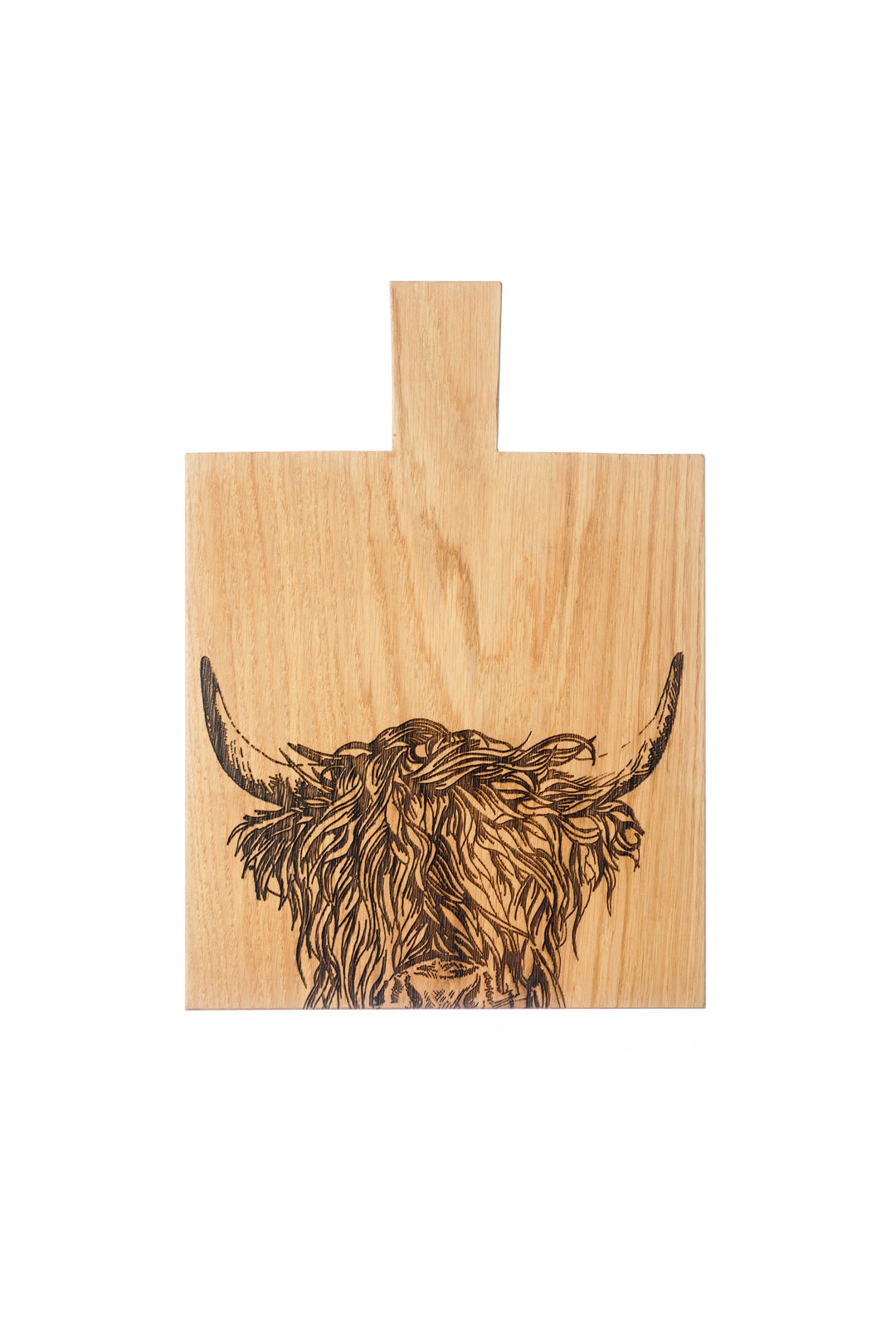 Medium Highland Cow Etched Oak Paddle