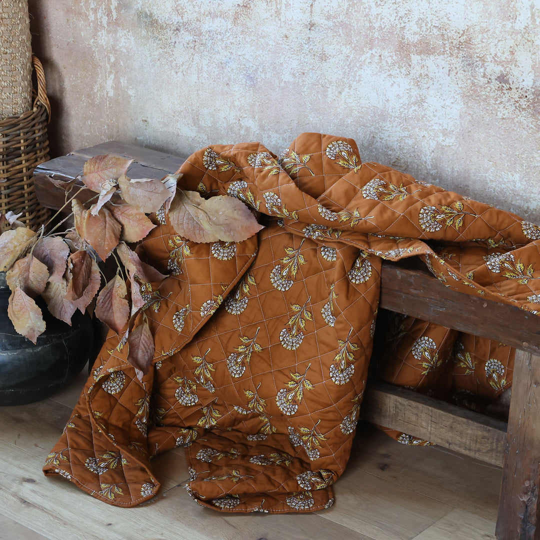 Aix Quilt With Flower Pattern Terracotta