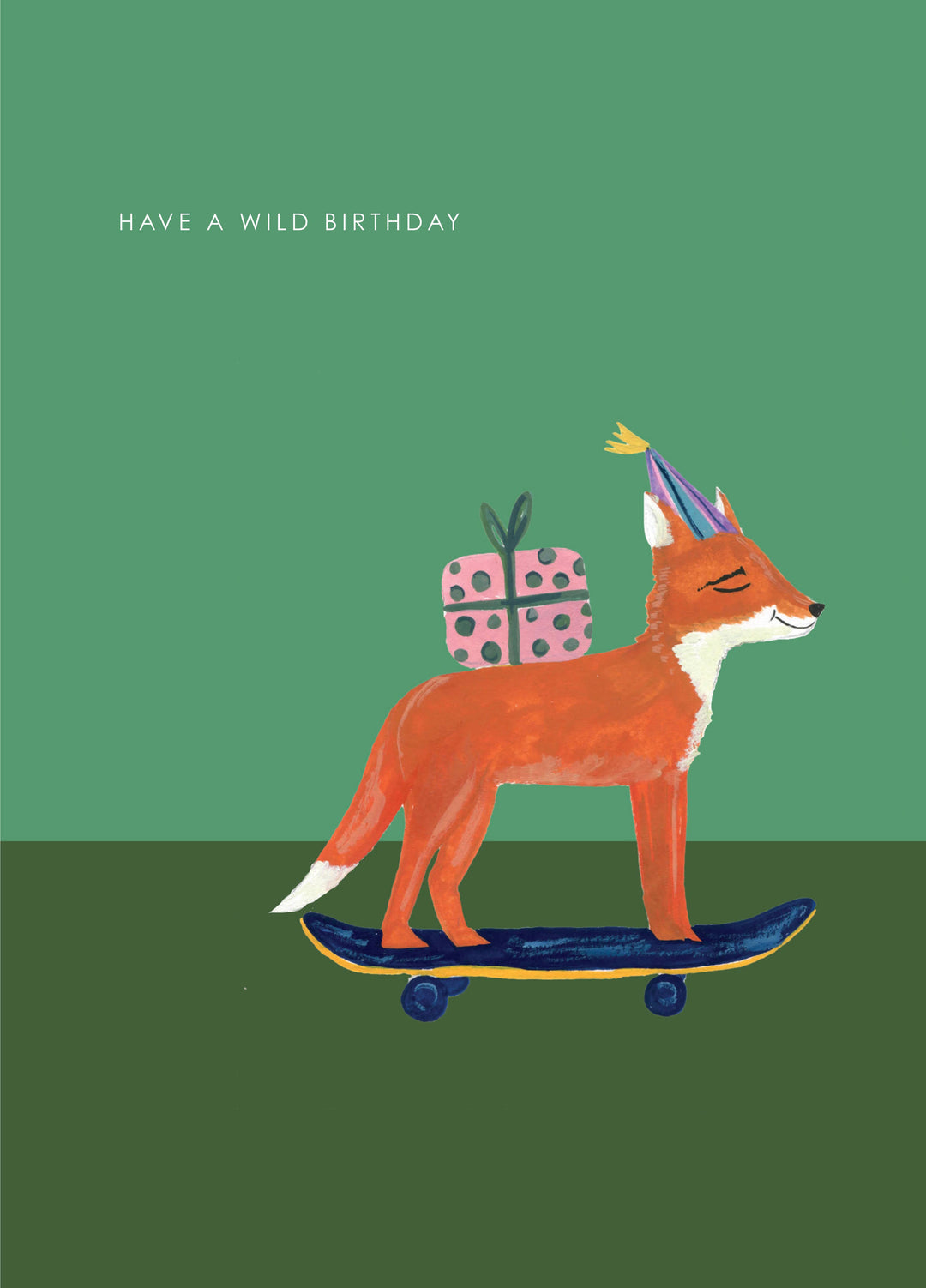 'Fox on Skateboard' Birthday Greetings Card: Nested/Naked