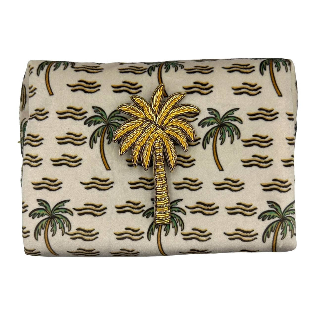 Sand palm make-up bag & palm tree pin - recycled velvet: Small