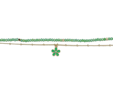 Olympia Flower Charm Beaded Anklet Green