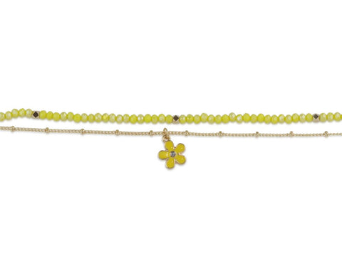 Olympia Flower Charm Beaded Anklet Yellow