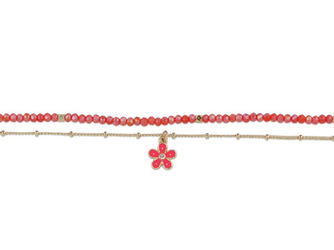 Olympia Flower Charm Beaded Anklet Pink