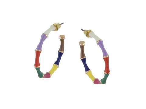 Claire Multi Coloured Thin Bamboo Hoop Earrings Neutral