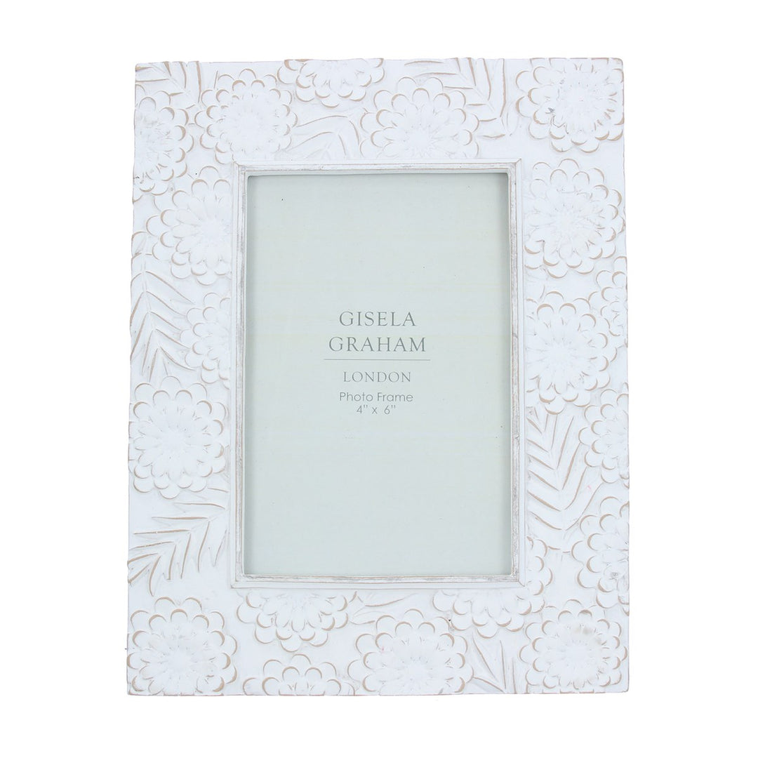 White/Nat. Floral Resin Picture Frame 4x6"