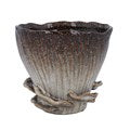 Stoneware Pot Cover 16cm - Brown Reactive w Mushrooms Detail