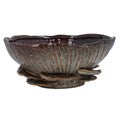 Stoneware Dec Bowl 9.5cm - Brown Reactive w Mushrooms Detail
