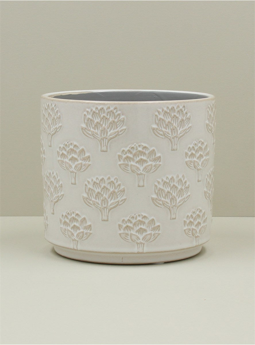Stoneware Pot Cover - White Artichoke, Large