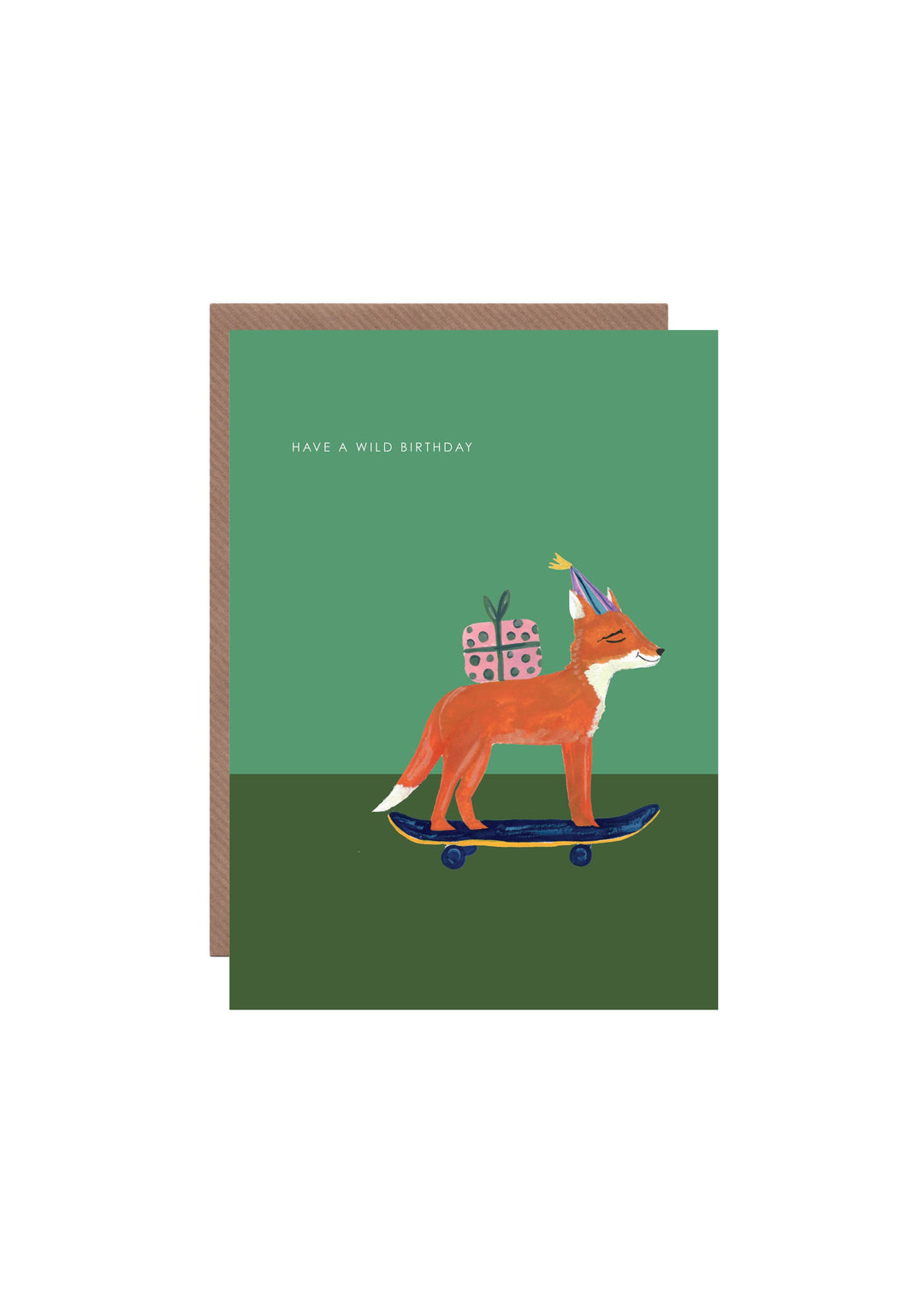 'Fox on Skateboard' Birthday Greetings Card: Nested/Naked