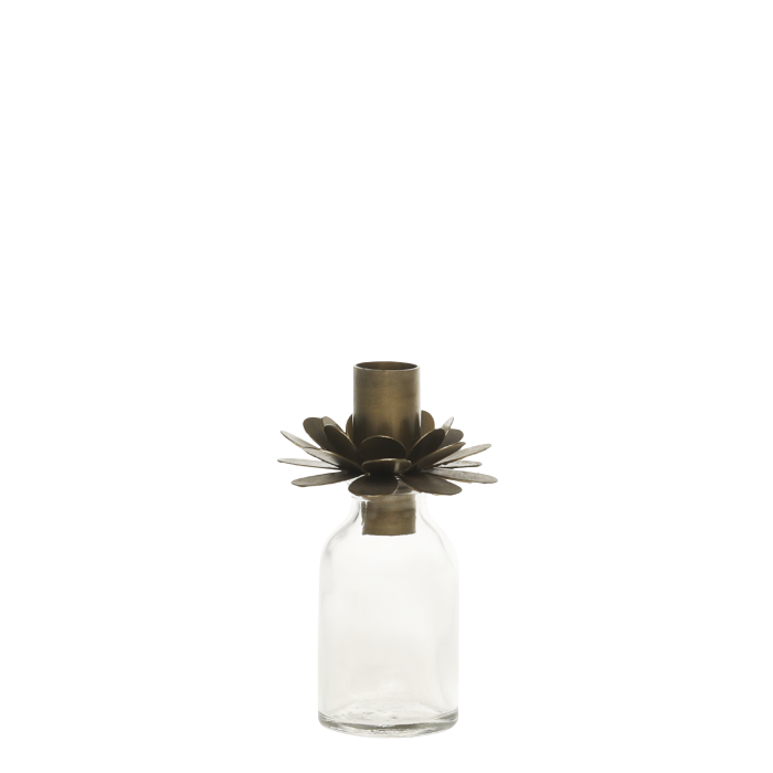 Bottle with candleholder for taper candle