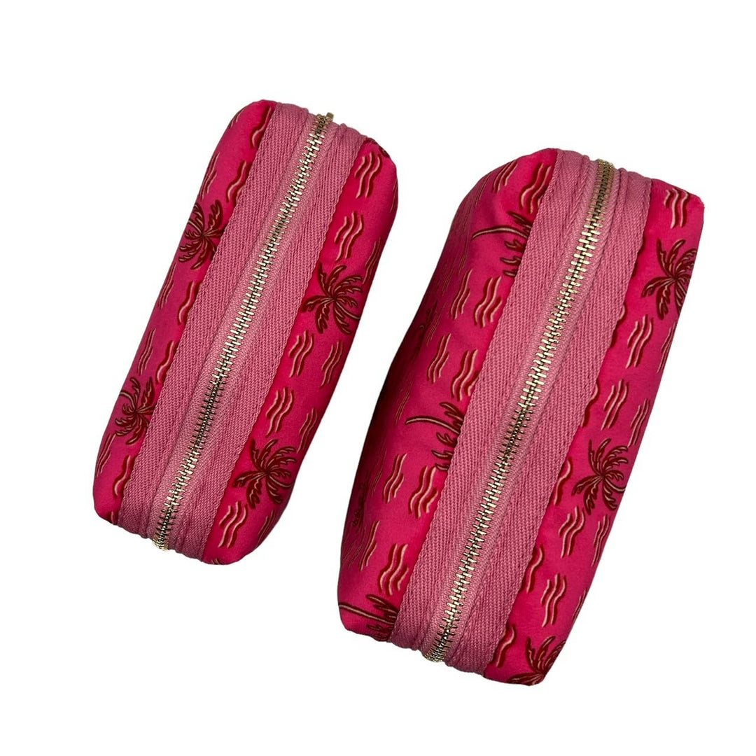 Pink palm make-up bag & palm pin - recycled velvet: Small