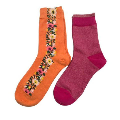 Cantaloupe floral & Tokyo bright pink sock box duo