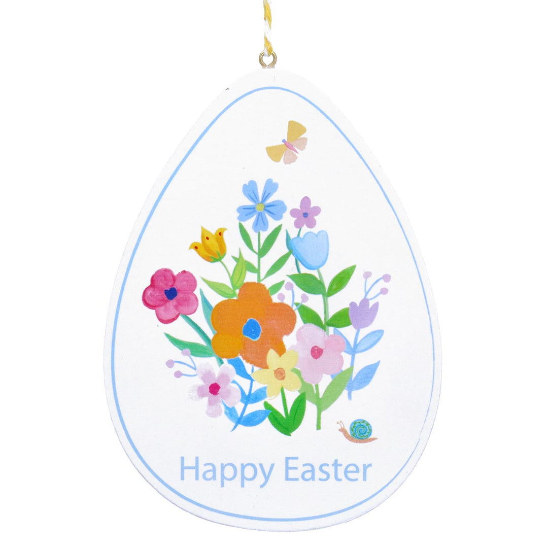 Wood Dec 14cm - Pastel Flowers 'Happy Easter' Egg