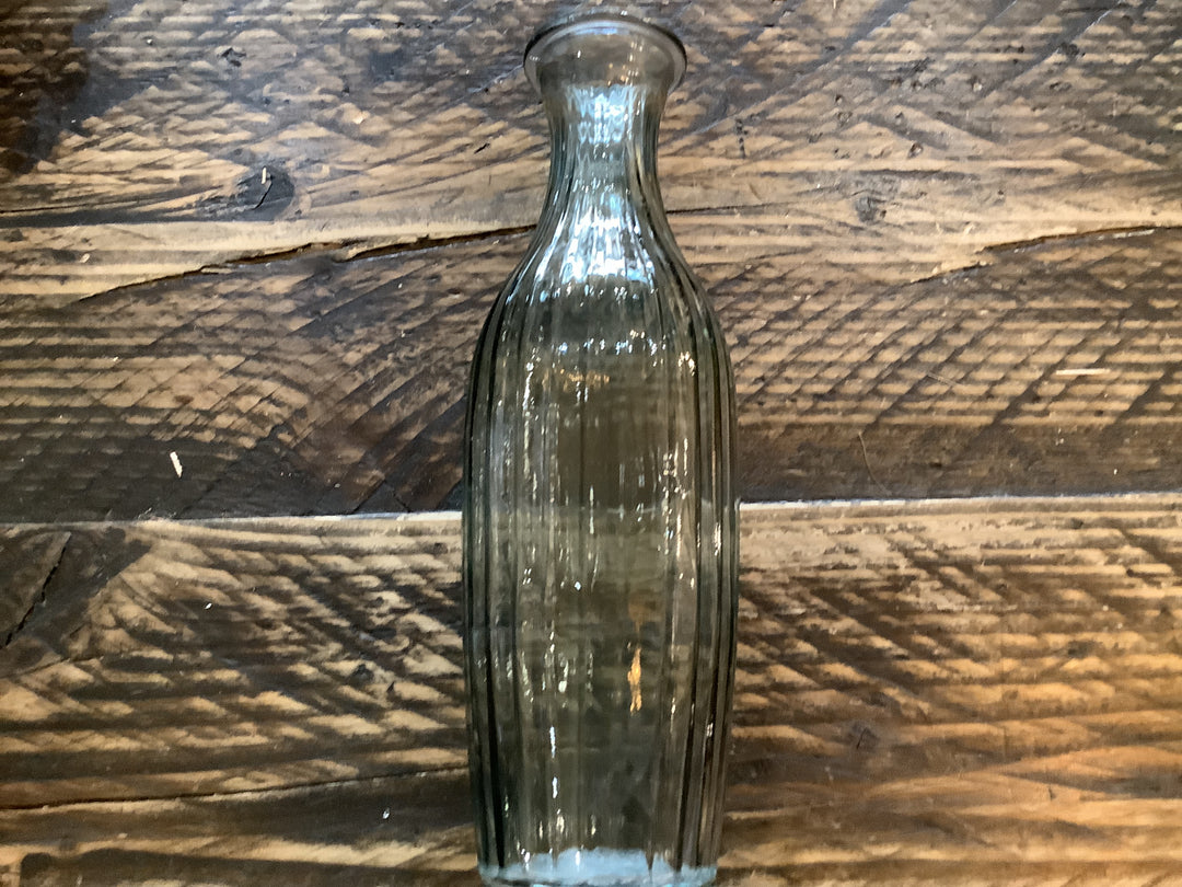 Blue Glass Ribbed Tall Slim Bud Vase
