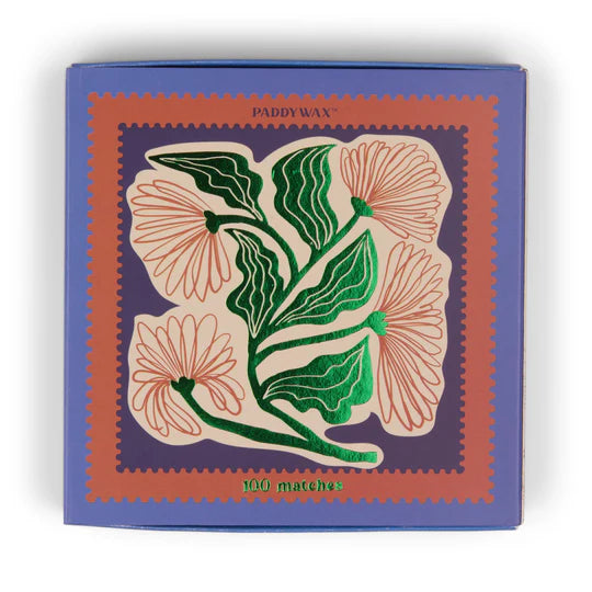 Jumbo Boxed Matches w/ Foil Accents, 100 Matches w/ Cobalt Tips - Floral
