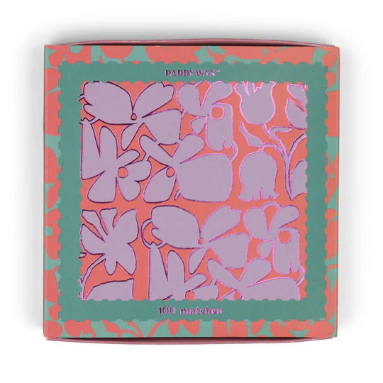 Jumbo Boxed Matches w/ Foil Accents, 100 Matches w/ Teal Tips - Abstract Floral