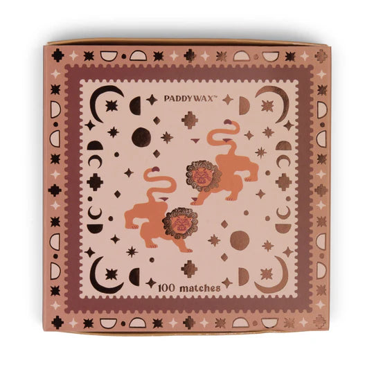 Jumbo Boxed Matches w/ Foil Accents, 100 Matches w/ Burnt Orange Tips - Lions