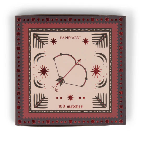 Jumbo Boxed Matches w/ Foil Accents, 100 Matches w/ Black Tips - Bow & Arrow