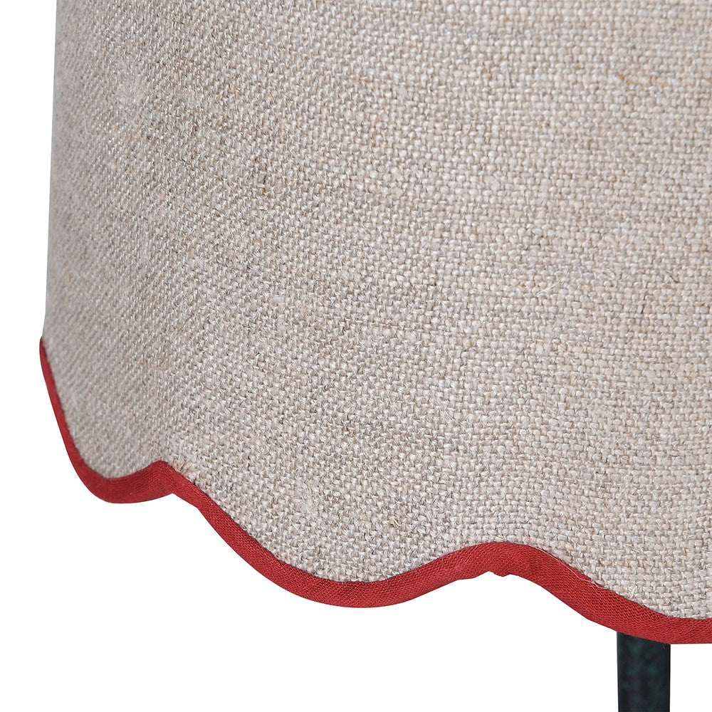 Slim Table Lamp with Red Scalloped Linen Shade