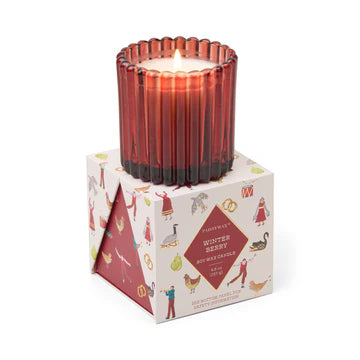 Christmas 4.5oz/127g Ribbed Glass Candle - Red - Winter Berry