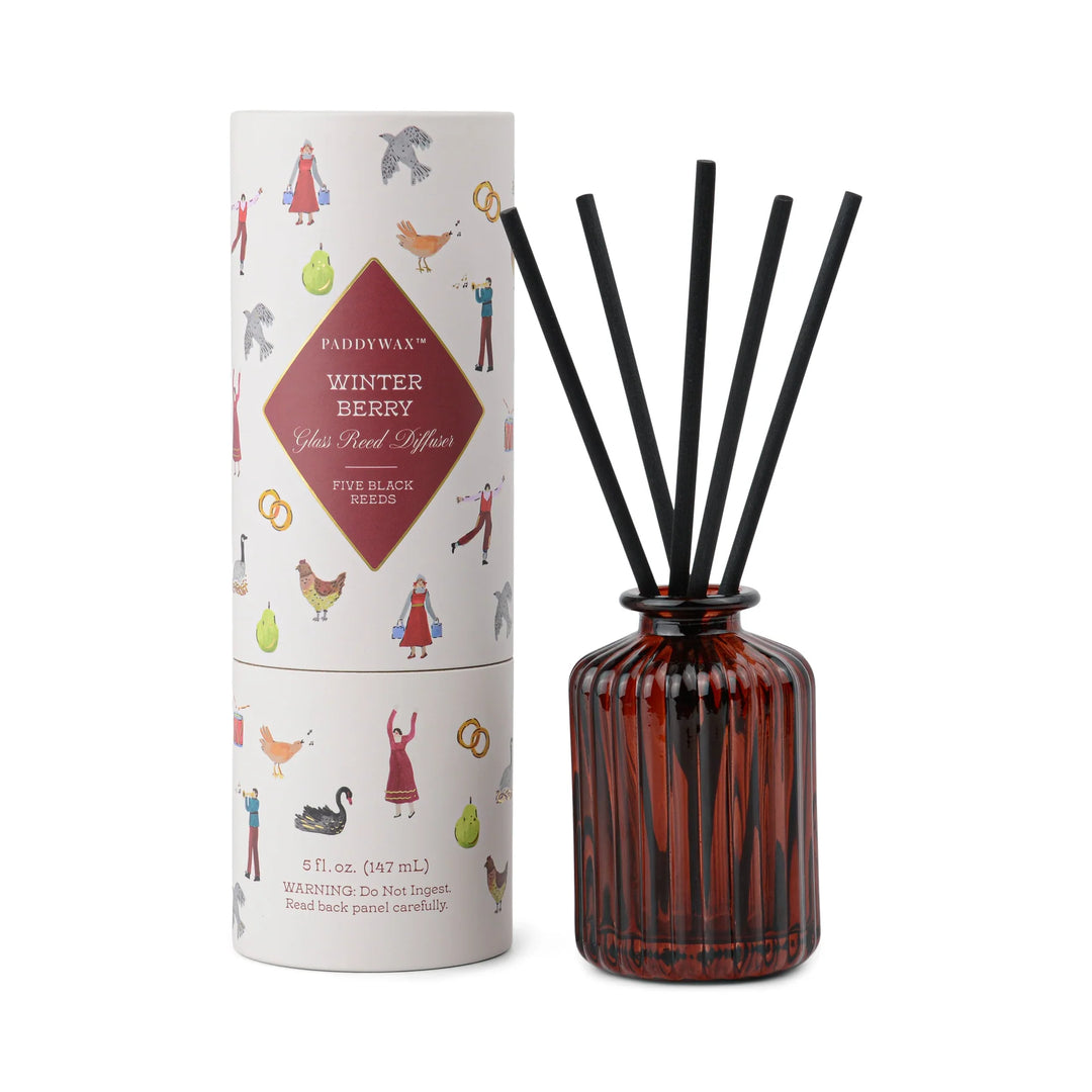 Christmas 5fl oz./147ml Ribbed Glass Diffuser - Red - Winter Berry