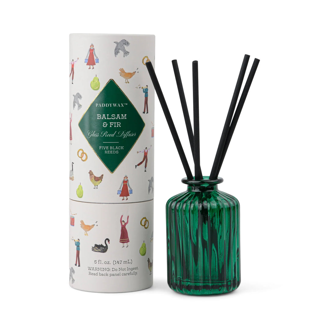 Christmas 5fl oz./147ml Ribbed Glass Diffuser - Green - Balsam & Fir