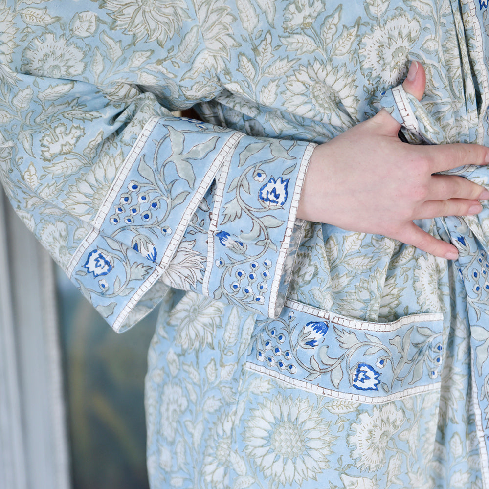 Cornflower Blue Floral Print Dressing Gown