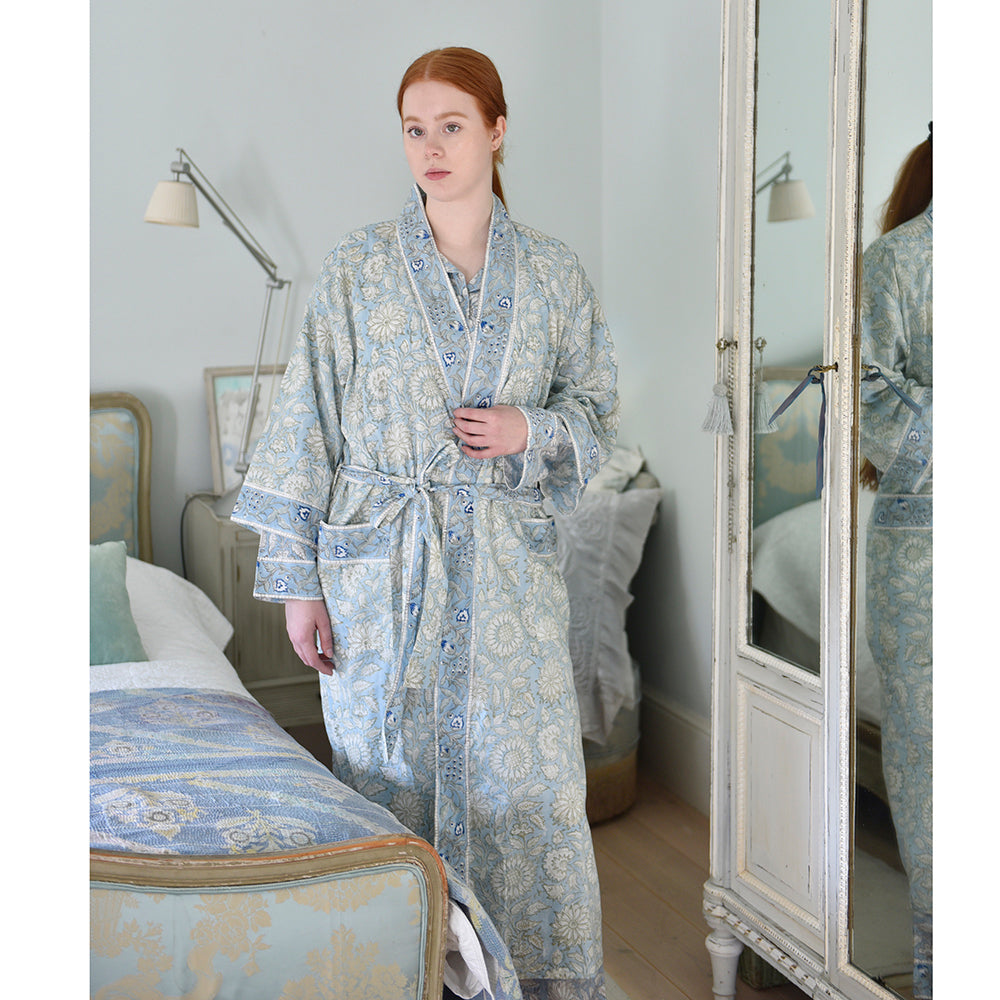 Cornflower Blue Floral Print Dressing Gown