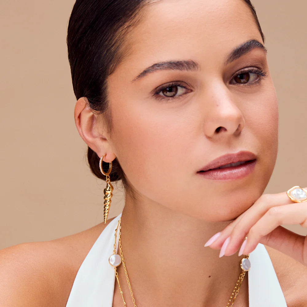 18k Gold Plated Spiral Shell Pavé Hoops