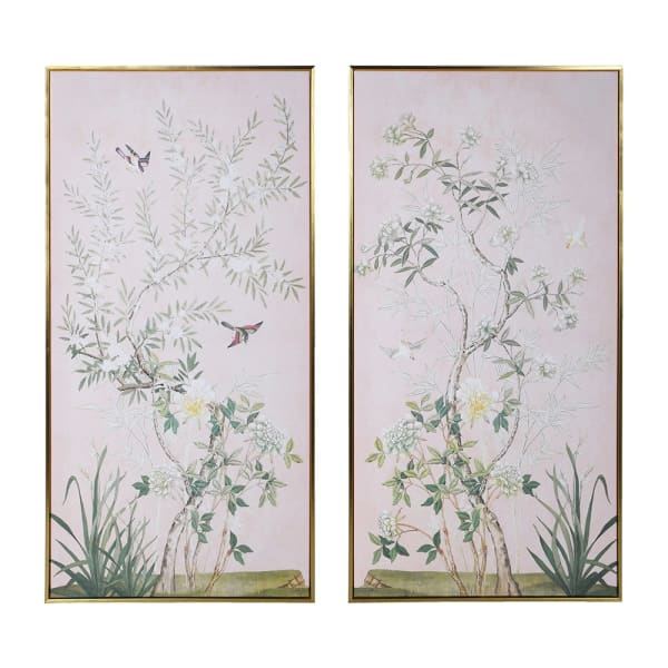 Set of 2 Soft Pink Chinoiserie Floral Pictures