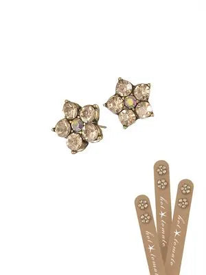 E - Five Petal Floral Studs - Old Gold/Golden/AB