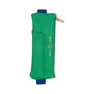 Vegan Leather Pen Pouch - Bright Green + Navy