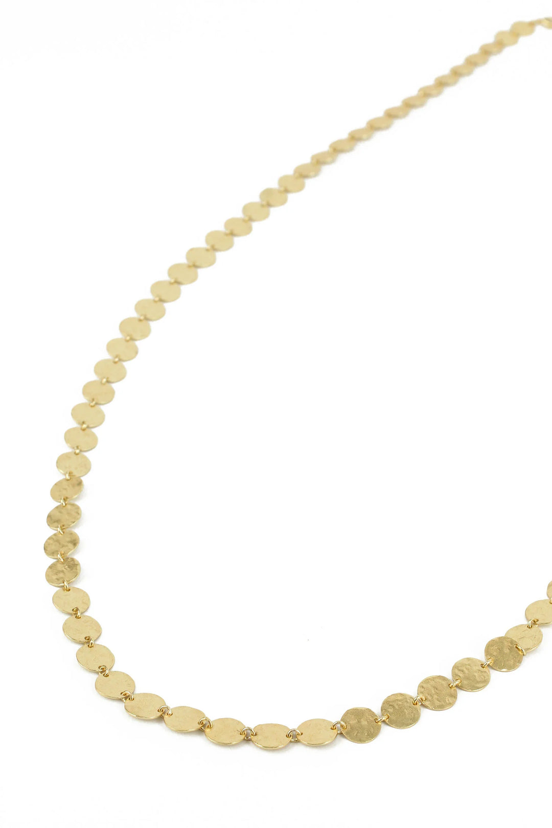 LONG GOLD HAMMERED DISC NECKLACE