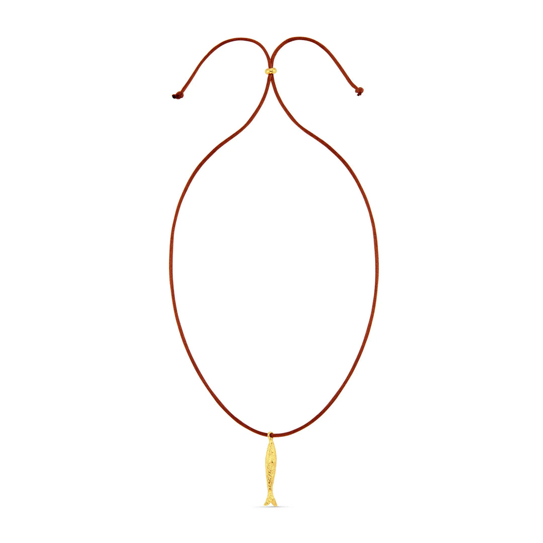 18k Gold Plated Molten Fish & Cord Adjustable Necklace
