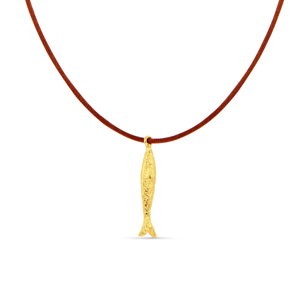18k Gold Plated Molten Fish & Cord Adjustable Necklace