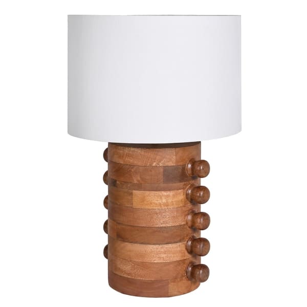 Bobble Edge Mango Wood Table Lamp with Cotton Shade