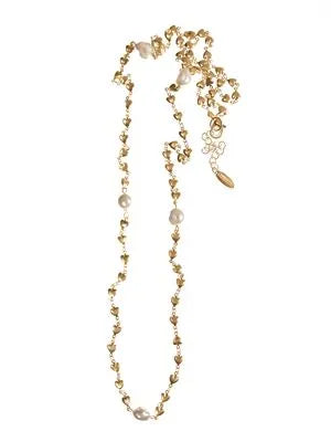 N - Heart Chain W/Natural Pearls Captured - Worn Gold