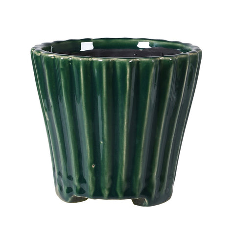Forest Green Ribbed Plant Pot