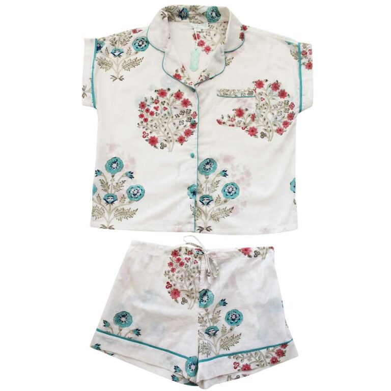 Blue & Pink Floral Short Pyjama Set