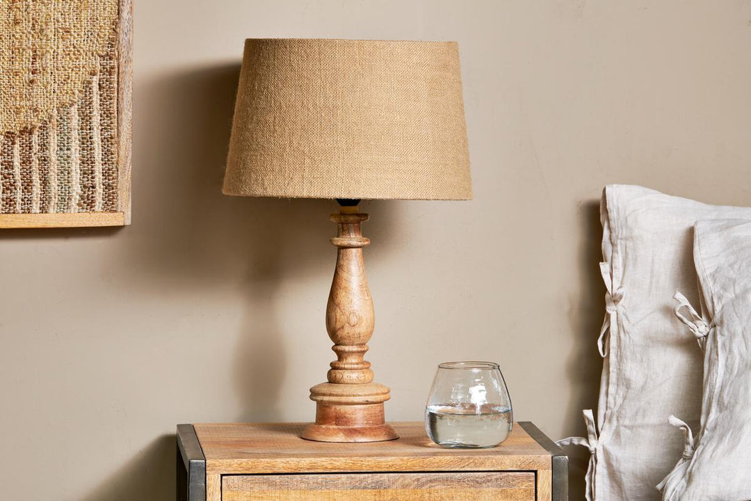 Usha Mango Wood Lamp - Mango Wood - 35 X 12cm (dia) (EU Compatible)